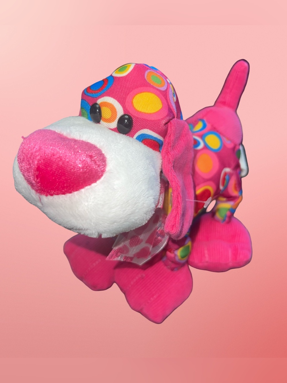 Walmart Pink Puppy Dog Plush Multi Color Spots Circles Stuffed Animal Toy 7"